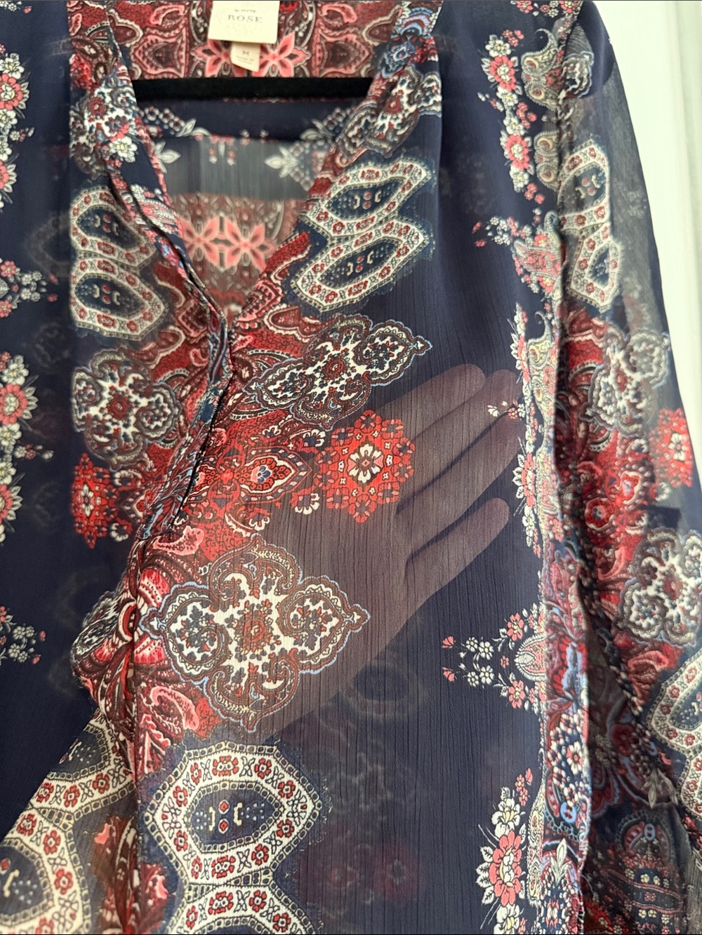 Knox Rose Navy and Burgundy Sheer V-Neck Tunic - Picture 7 of 11